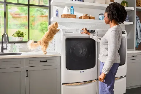 Maytag Pet Pro System Front-Load Washing Machine, designed for effective pet hair removal.